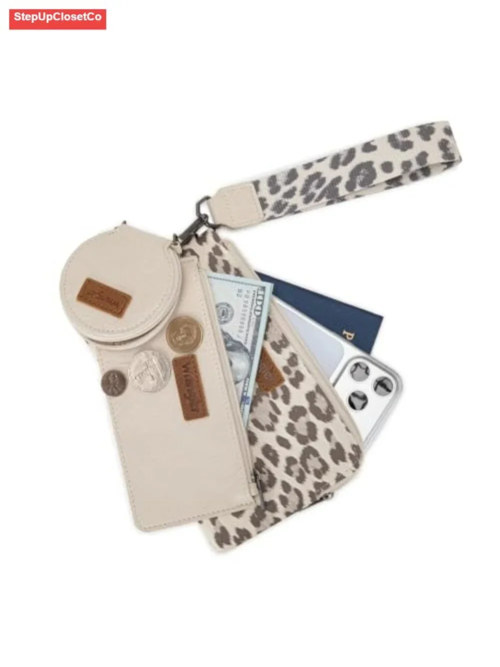 Womens Dual Pouch Wristlet Leopard Print Wallet RFID Protection